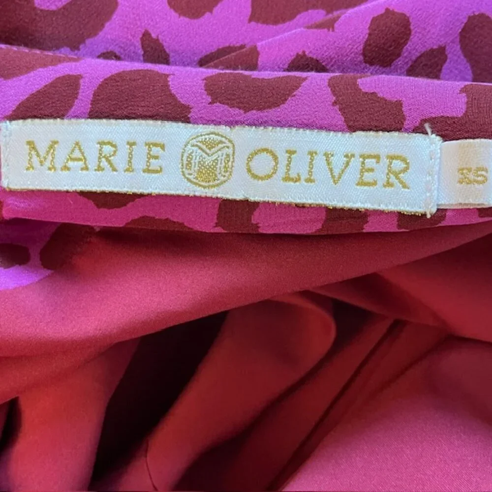 Marie Oliver Silk Leopard Wrap Dress Pink Ruffle Mini XS - Picture 9 of 12